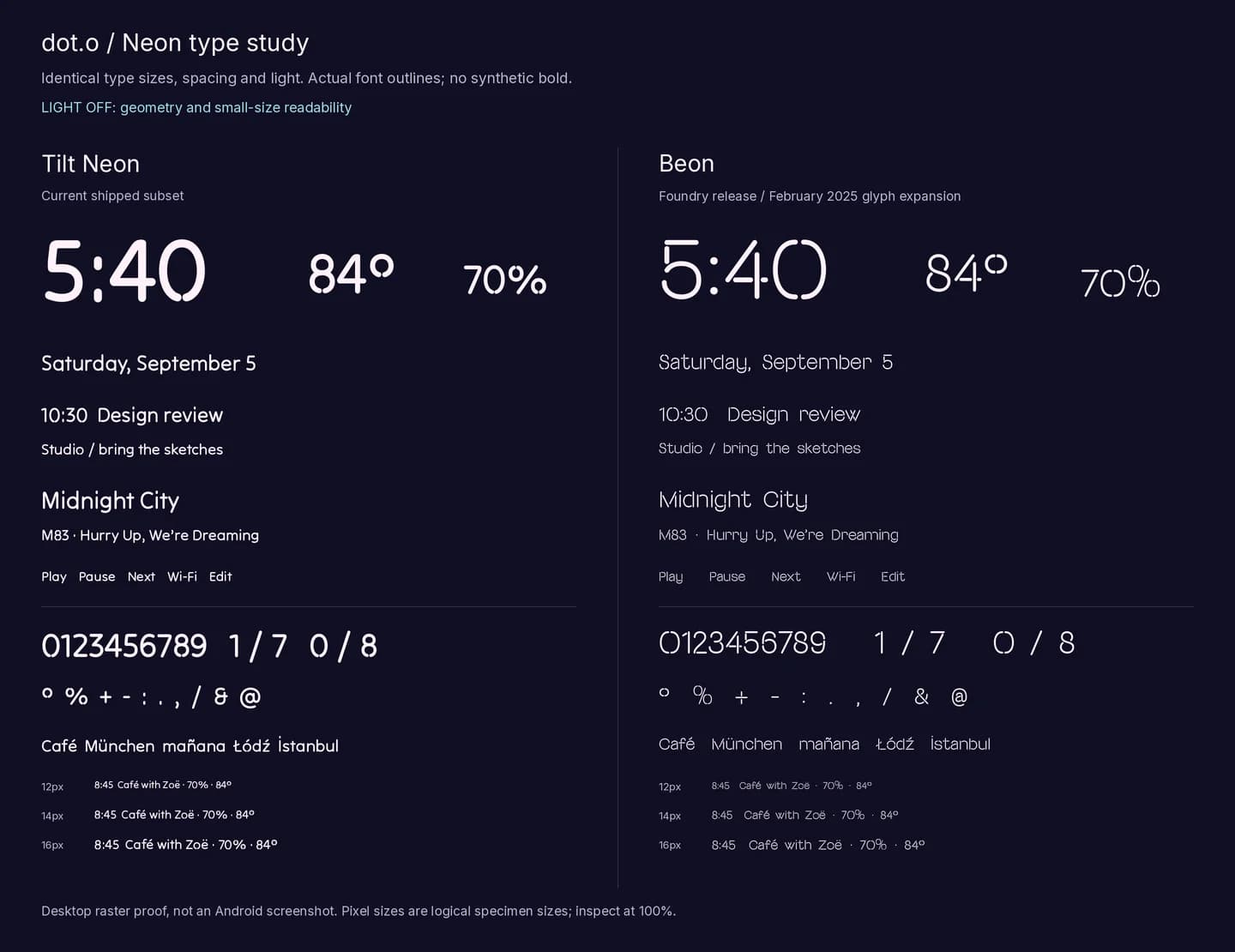 Side by side comparison of two neon-style typefaces at identical sizes